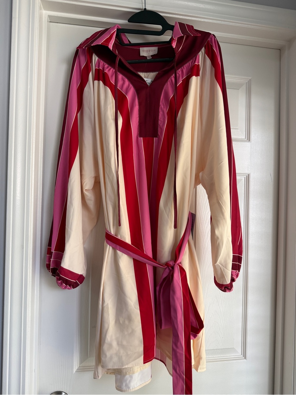 NWT Ciebon Striped Long-Sleeve Dress in Pink & Cream Large